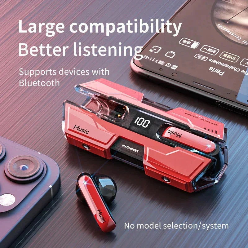 Fone De Ouvido Bluetooth HiFi Stereo, Bluetooth 5.3, baixa latência auscultadores, jogos e música