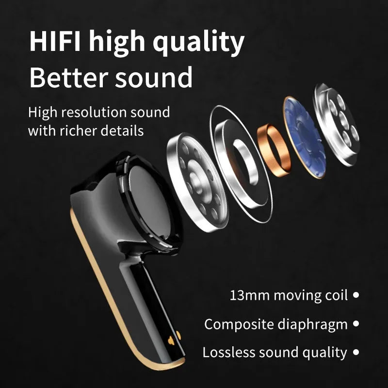 Fone De Ouvido Bluetooth HiFi Stereo, Bluetooth 5.3, baixa latência auscultadores, jogos e música